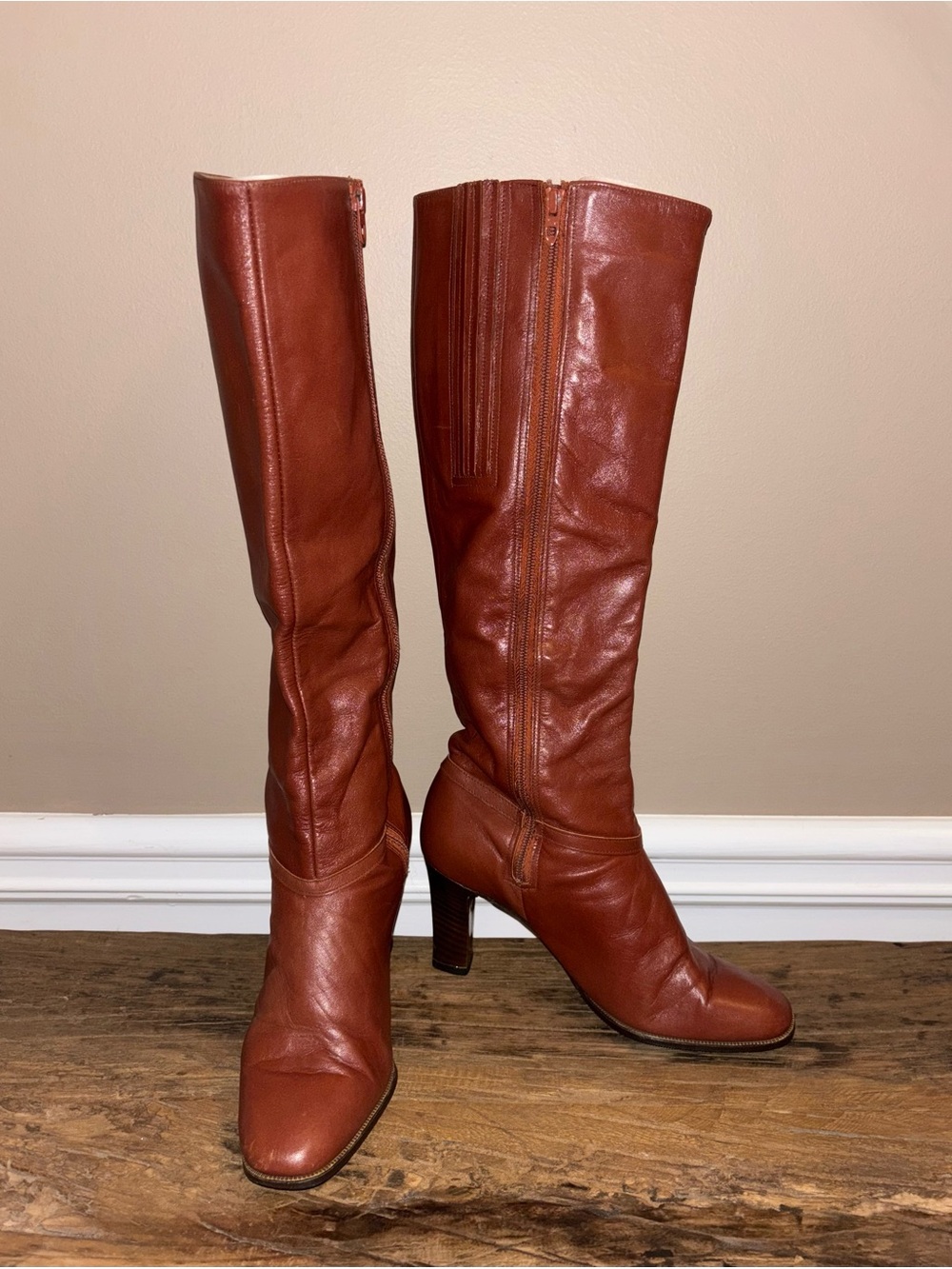 Vintage Leather 70s Knee High Cobbies Women’s Rust Terracotta Heeled Boots sz 7